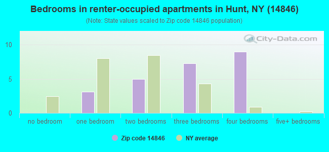 Bedrooms in renter-occupied apartments in Hunt, NY (14846) 