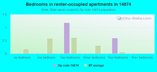 Bedrooms in renter-occupied apartments in 14874 