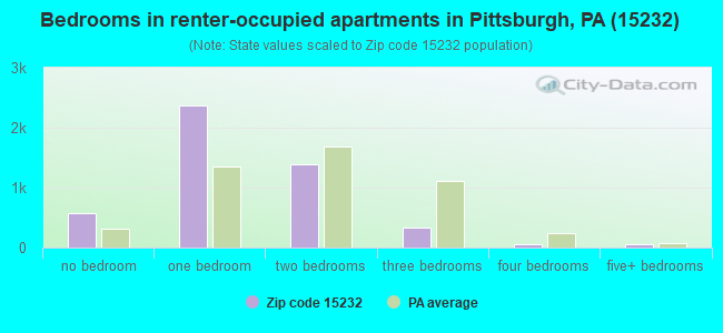 Bedrooms in renter-occupied apartments in Pittsburgh, PA (15232) 