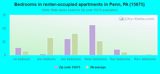 Bedrooms in renter-occupied apartments in Penn, PA (15675) 