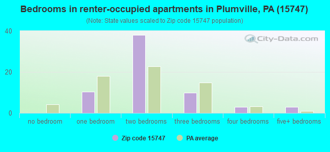 Bedrooms in renter-occupied apartments in Plumville, PA (15747) 