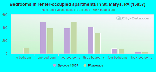 Bedrooms in renter-occupied apartments in St. Marys, PA (15857) 