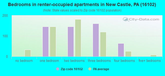 Bedrooms in renter-occupied apartments in New Castle, PA (16102) 