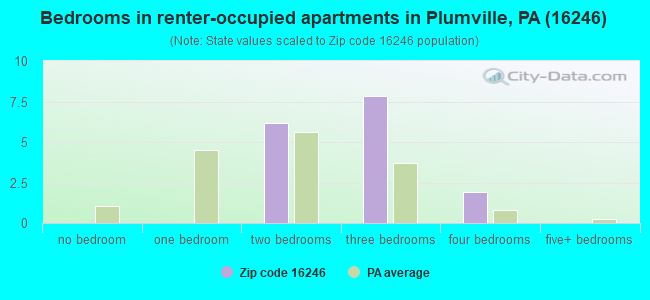 Bedrooms in renter-occupied apartments in Plumville, PA (16246) 