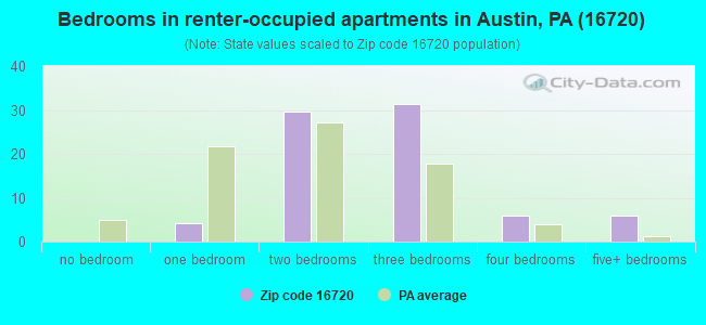 Bedrooms in renter-occupied apartments in Austin, PA (16720) 