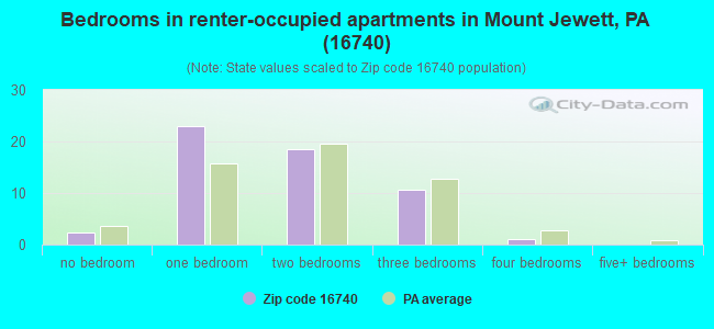 Bedrooms in renter-occupied apartments in Mount Jewett, PA (16740) 
