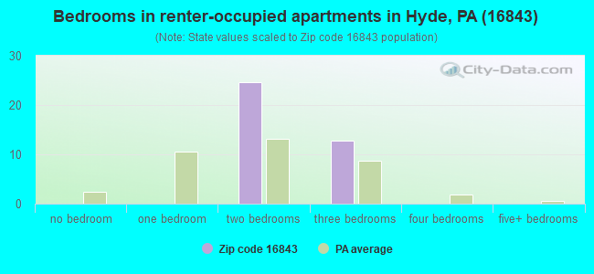 Bedrooms in renter-occupied apartments in Hyde, PA (16843) 