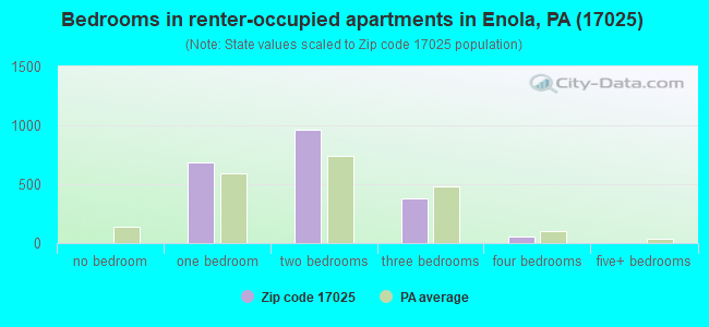 Bedrooms in renter-occupied apartments in Enola, PA (17025) 
