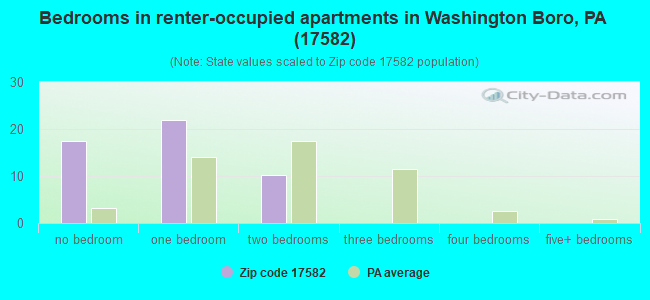 Bedrooms in renter-occupied apartments in Washington Boro, PA (17582) 