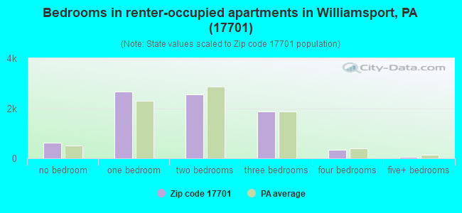 Bedrooms in renter-occupied apartments in Williamsport, PA (17701) 