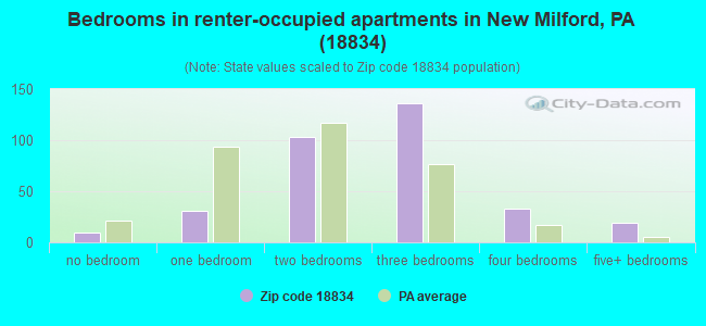 Bedrooms in renter-occupied apartments in New Milford, PA (18834) 