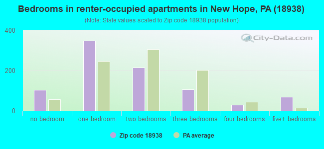 Bedrooms in renter-occupied apartments in New Hope, PA (18938) 