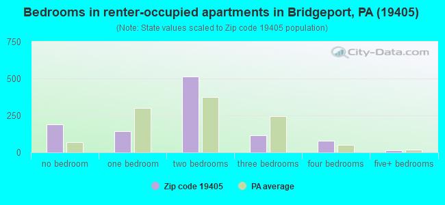 Bedrooms in renter-occupied apartments in Bridgeport, PA (19405) 
