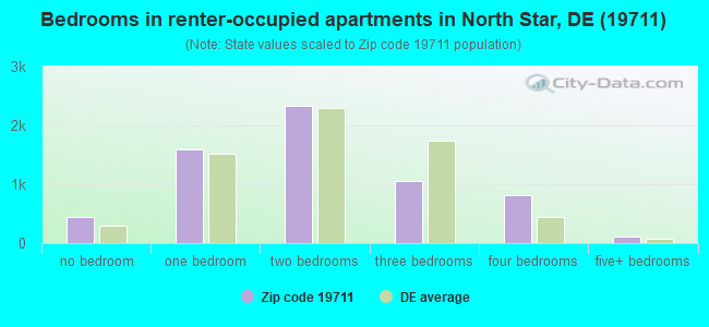Bedrooms in renter-occupied apartments in North Star, DE (19711) 