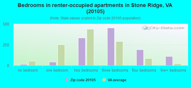 Bedrooms in renter-occupied apartments in Stone Ridge, VA (20105) 