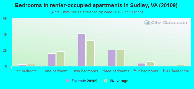 Bedrooms in renter-occupied apartments in Sudley, VA (20109) 