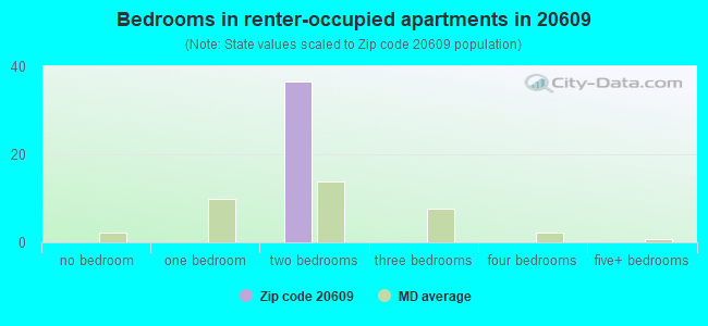 Bedrooms in renter-occupied apartments in 20609 