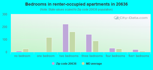 Bedrooms in renter-occupied apartments in 20636 