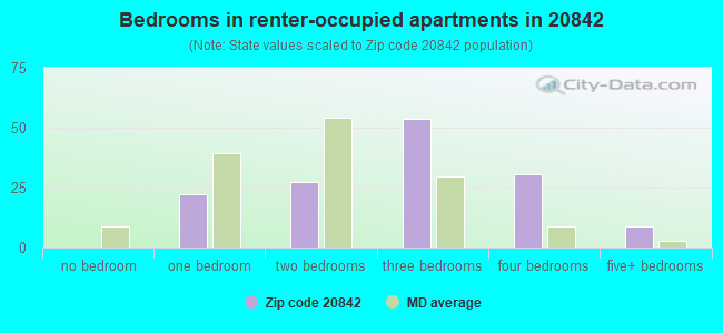Bedrooms in renter-occupied apartments in 20842 