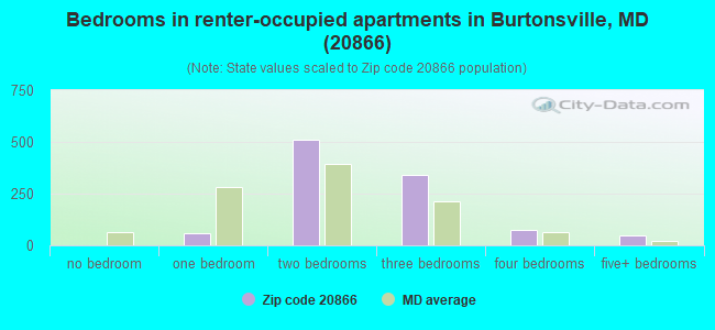Bedrooms in renter-occupied apartments in Burtonsville, MD (20866) 