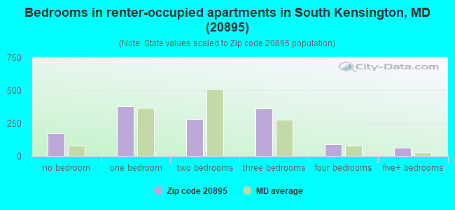 Bedrooms in renter-occupied apartments in South Kensington, MD (20895) 