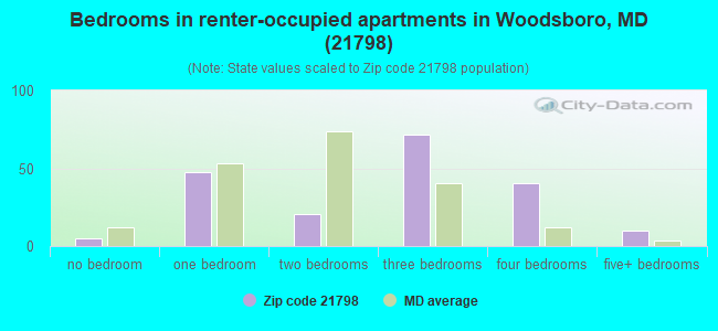 Bedrooms in renter-occupied apartments in Woodsboro, MD (21798) 