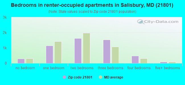 Bedrooms in renter-occupied apartments in Salisbury, MD (21801) 