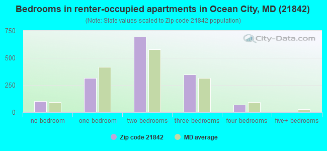 Bedrooms in renter-occupied apartments in Ocean City, MD (21842) 