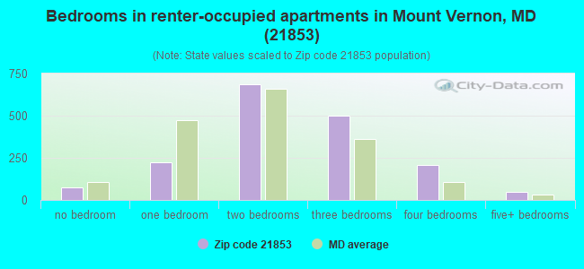Bedrooms in renter-occupied apartments in Mount Vernon, MD (21853) 