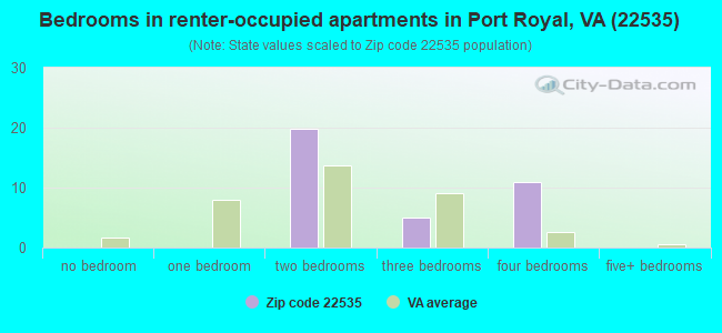 Bedrooms in renter-occupied apartments in Port Royal, VA (22535) 
