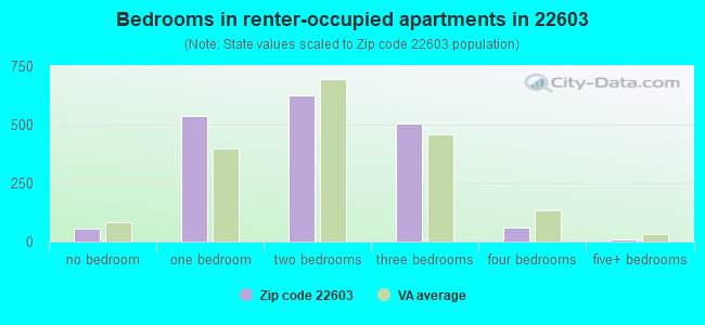 Bedrooms in renter-occupied apartments in 22603 