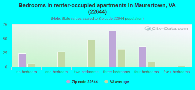Bedrooms in renter-occupied apartments in Maurertown, VA (22644) 