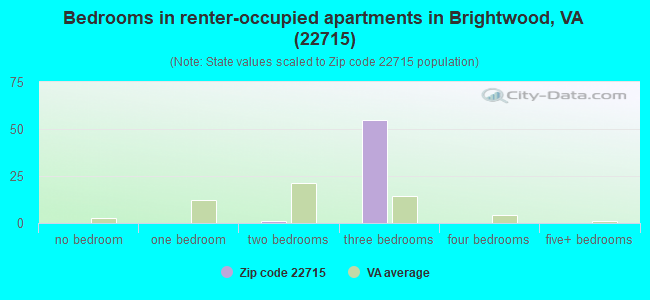 Bedrooms in renter-occupied apartments in Brightwood, VA (22715) 