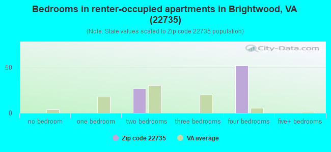 Bedrooms in renter-occupied apartments in Brightwood, VA (22735) 