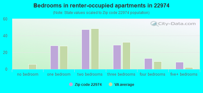 Bedrooms in renter-occupied apartments in 22974 