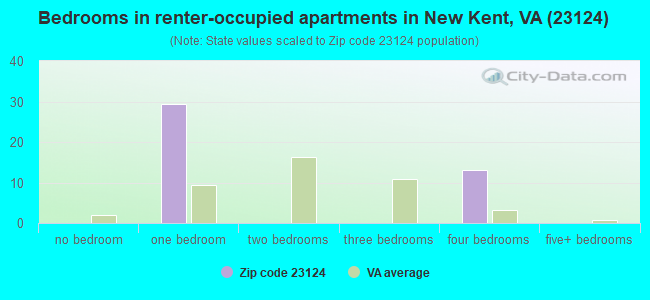 Bedrooms in renter-occupied apartments in New Kent, VA (23124) 