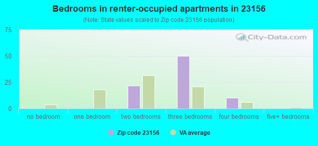 Bedrooms in renter-occupied apartments in 23156 