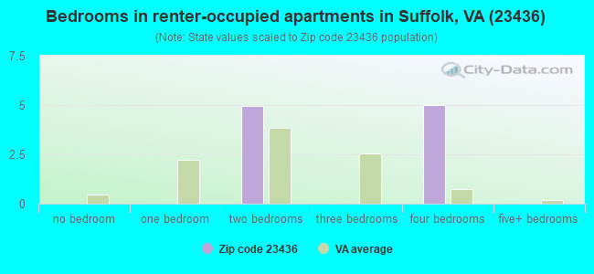 Bedrooms in renter-occupied apartments in Suffolk, VA (23436) 