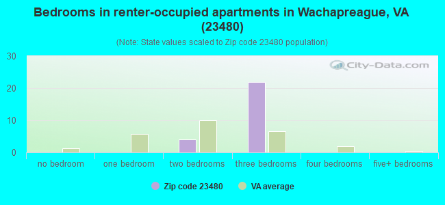 Bedrooms in renter-occupied apartments in Wachapreague, VA (23480) 