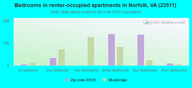 Bedrooms in renter-occupied apartments in Norfolk, VA (23511) 