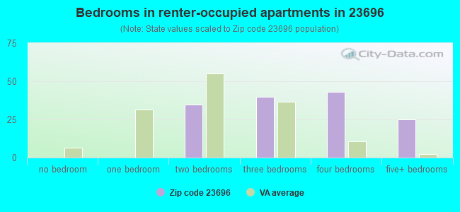 Bedrooms in renter-occupied apartments in 23696 