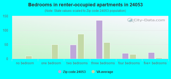 Bedrooms in renter-occupied apartments in 24053 