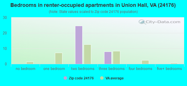 Bedrooms in renter-occupied apartments in Union Hall, VA (24176) 
