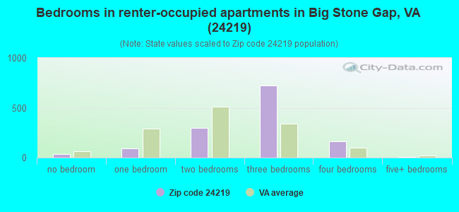 Bedrooms in renter-occupied apartments in Big Stone Gap, VA (24219) 