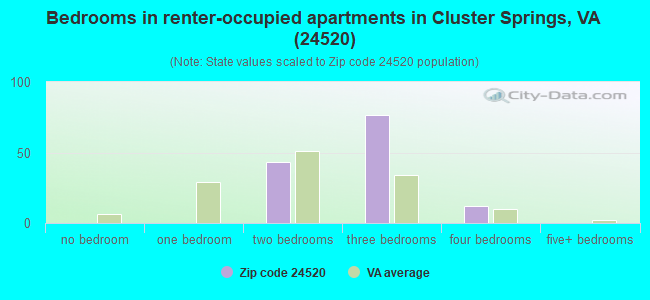 Bedrooms in renter-occupied apartments in Cluster Springs, VA (24520) 