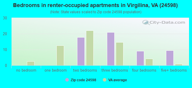 Bedrooms in renter-occupied apartments in Virgilina, VA (24598) 