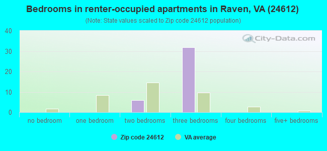 Bedrooms in renter-occupied apartments in Raven, VA (24612) 