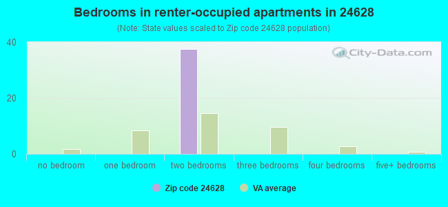 Bedrooms in renter-occupied apartments in 24628 