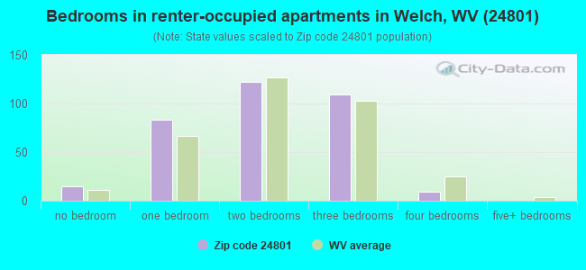 Bedrooms in renter-occupied apartments in Welch, WV (24801) 