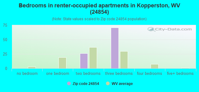 Bedrooms in renter-occupied apartments in Kopperston, WV (24854) 